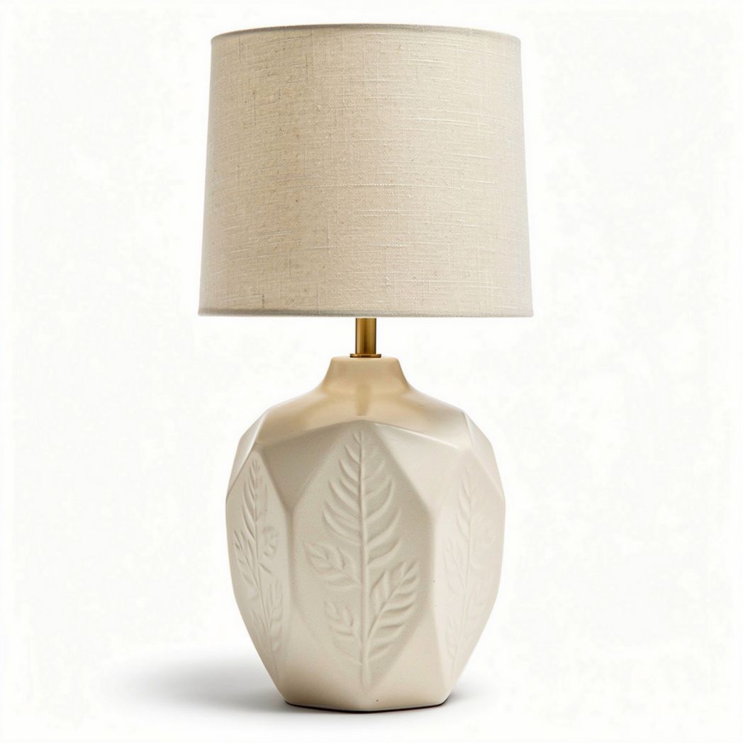 Lampada da tavolo in ceramica con paralume tessile beige 25 x 25 x 40cm
