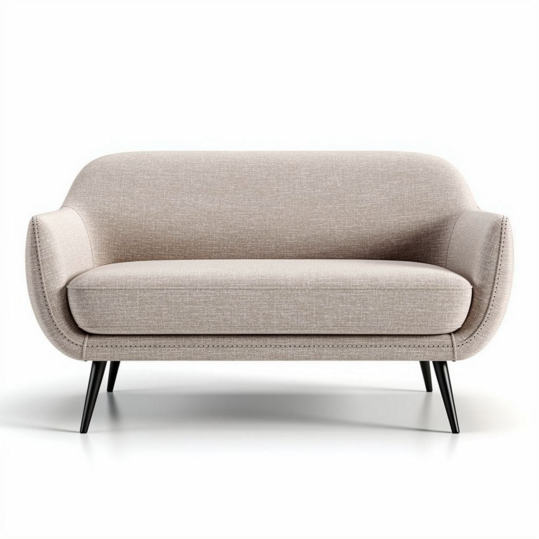 Divano due posti in tessuto beige con gambe nere dimensioni 150 x 80 x 75cm
