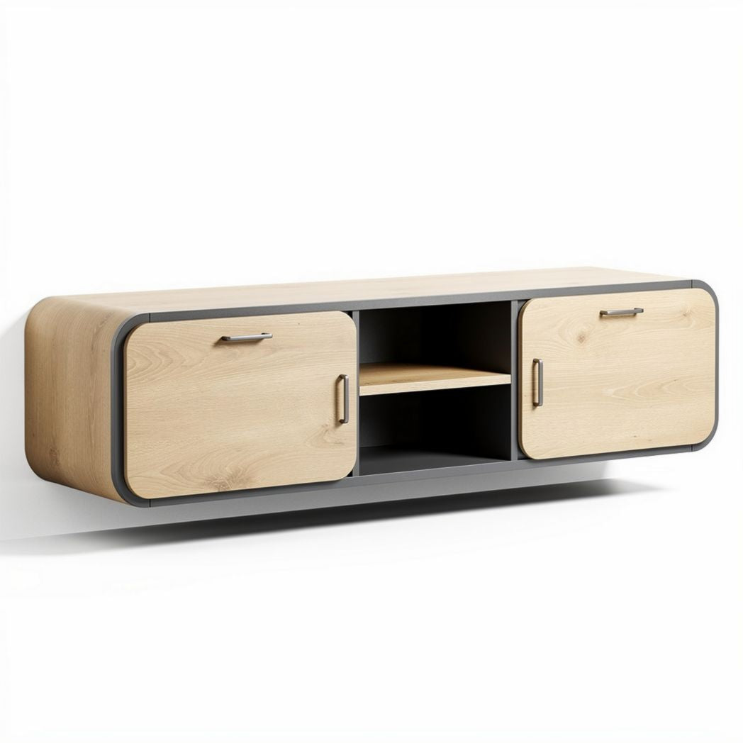 Mobiletto da parete in legno di rovere con ripiano e due ante 150 x 40 x 40cm