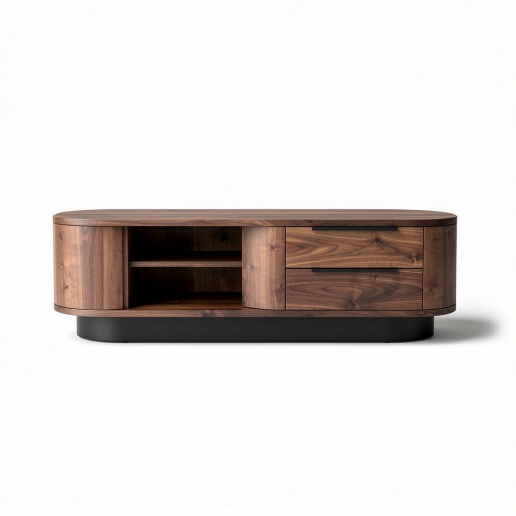 Mobiletto TV in legno di noce con ripiani e cassetti 150 x 50 x 40cm