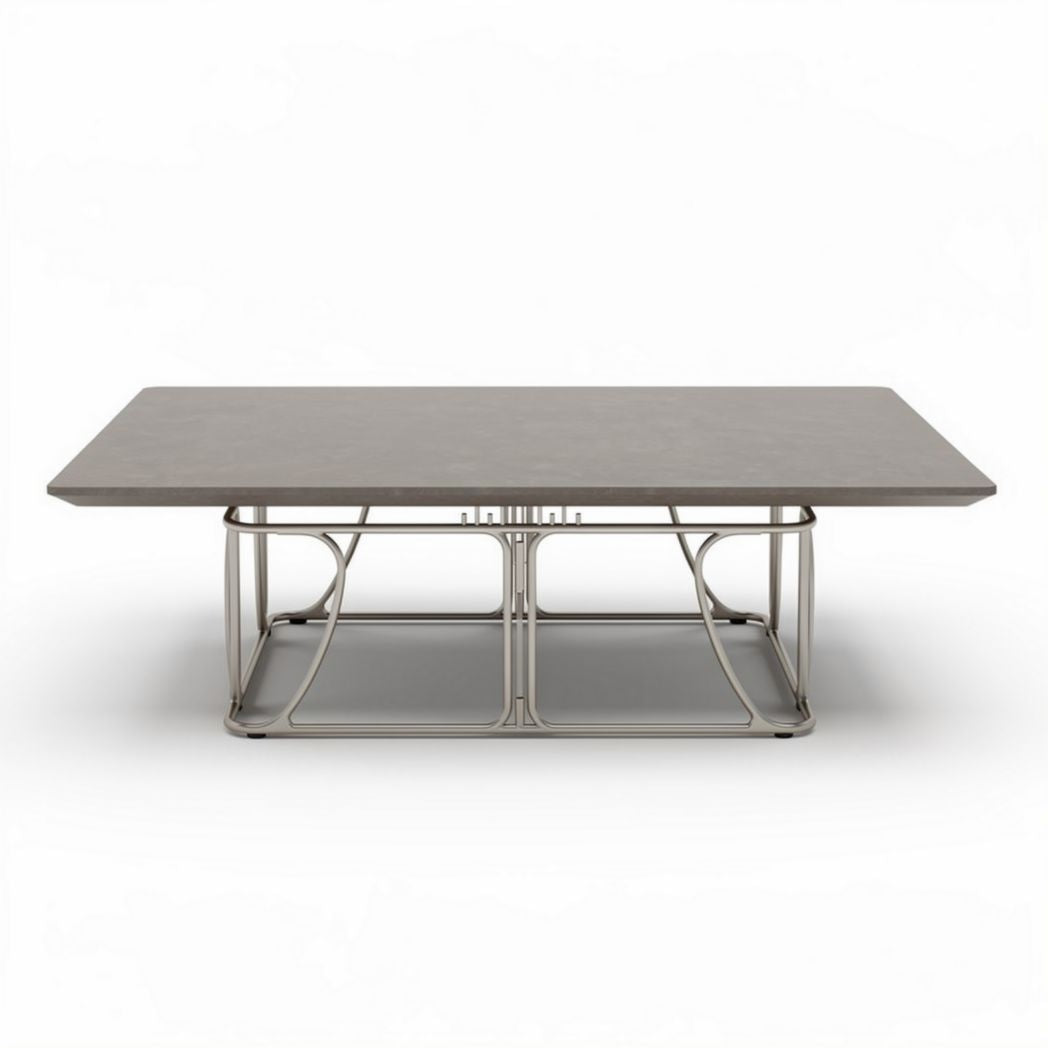 Tavolino da caffè rettangolare in metallo e pietra 120 x 80 x 40cm grigio
