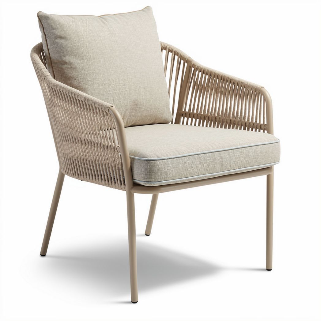 Poltrona da giardino in alluminio corda con cuscino beige 80 x 70 x 85cm