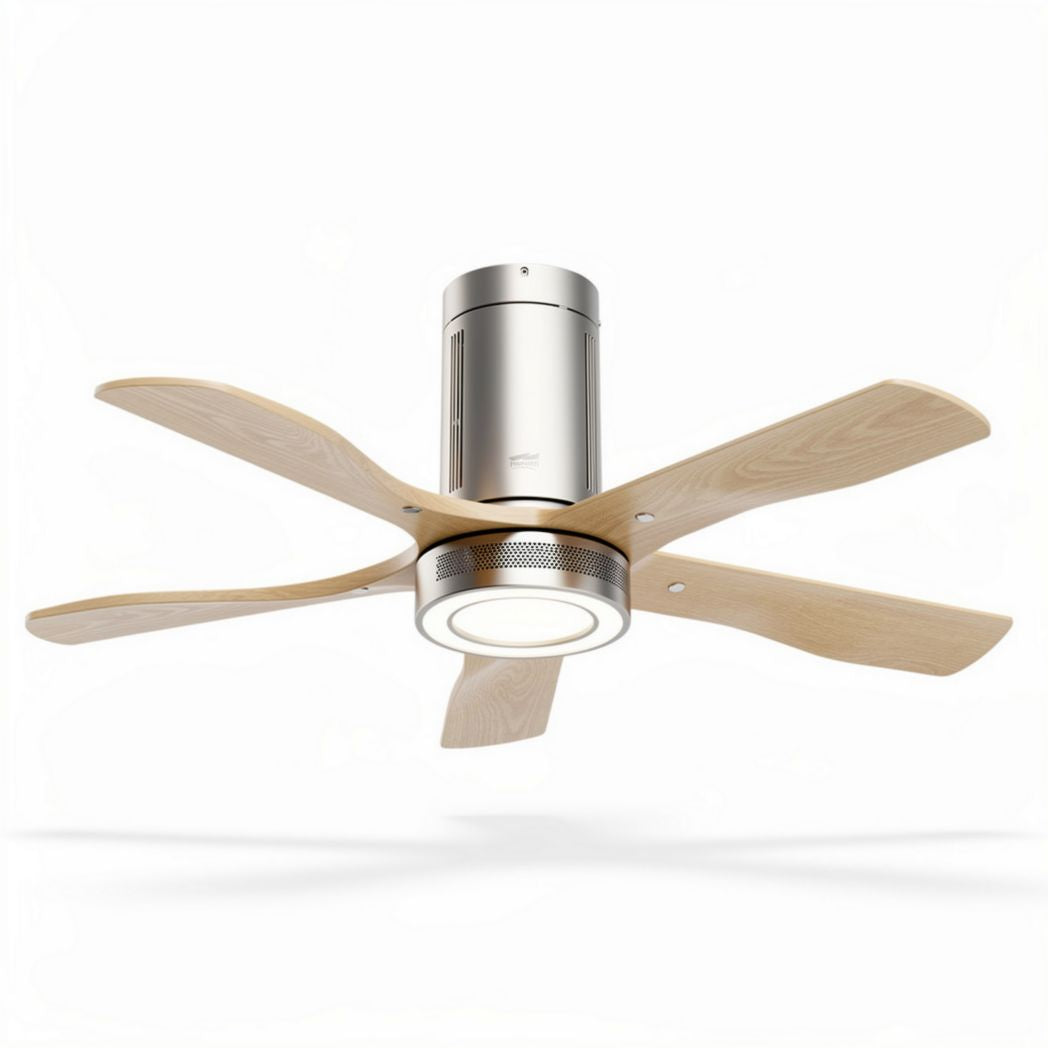 Ventilatore a soffitto in legno beige con luce integrata 40 x 40 x 20cm