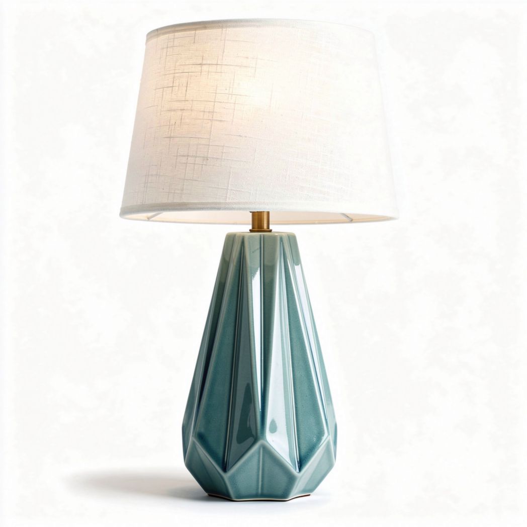 Lampada da tavolo in ceramica con paralume in tessuto bianco 25 x 25 x 40cm